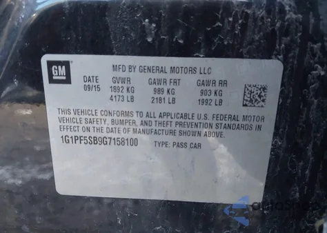 2016 Chevrolet Cruze Limited 2Lt Auto из США, поврежденный, VIN 1G1PF5SB9G7158100